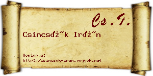 Csincsák Irén névjegykártya